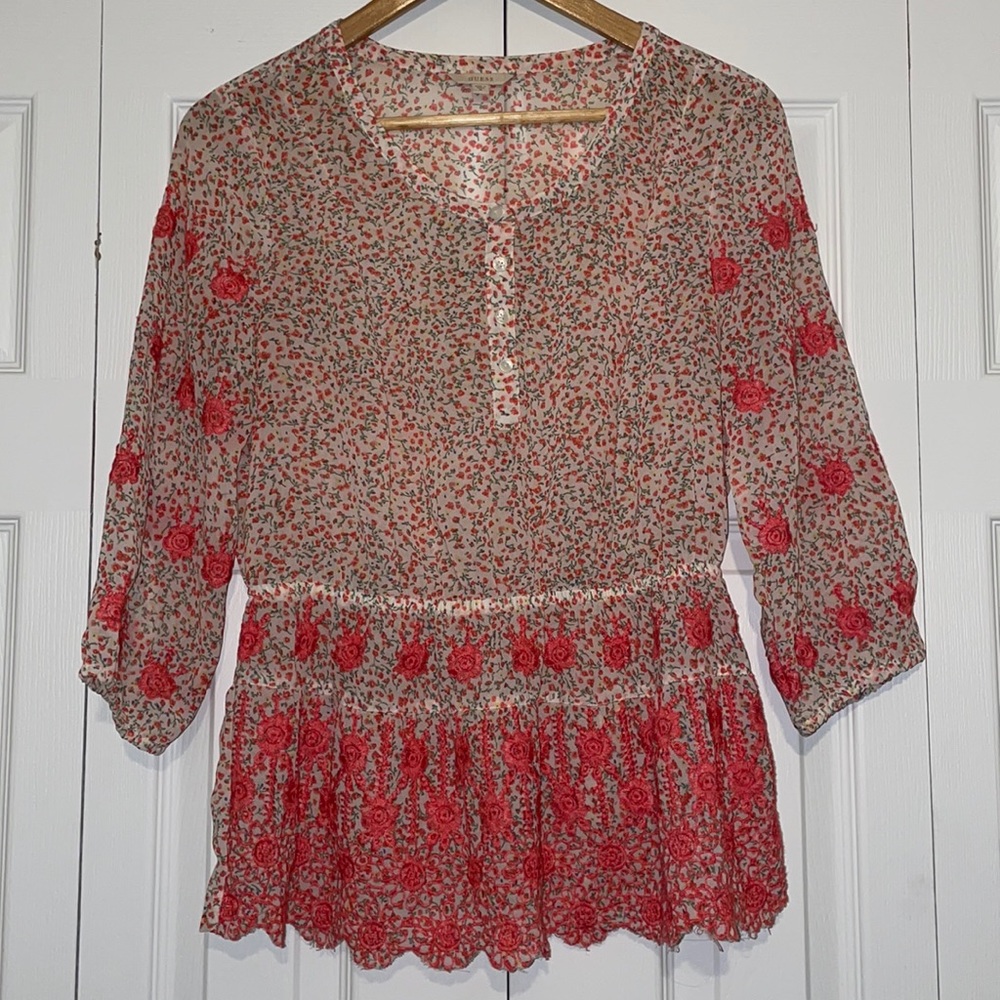 Guess Flower Long Sleeve Peplum